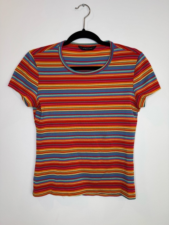 Vintage Tops - Japon et chine vintage Women’s Multicolor Striped Crewneck Tee size small